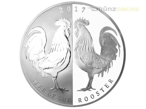 5 $ Dollar Mirror Lunar Jahr des Hahn Rooster Tokelau 1 oz Silber PP 2017 **