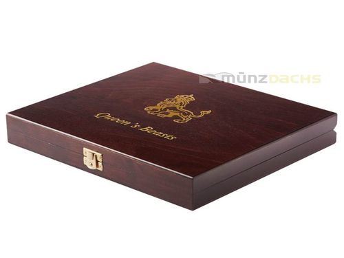 1 oz Gold Queen's Beasts Serie Großbritannien - Holzmünzbox mit 10 Kapseln
