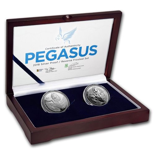 2 x 1 $ Dollar Pegasus Proof / Reverse Frosted Set British Virgin Islands 2 x 1 oz Silber 2018 PP