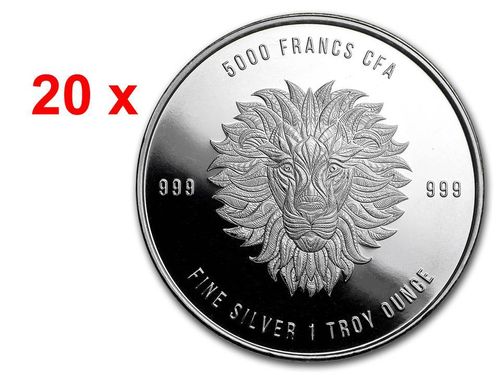 20 x 5000 Francs Mandala - Lion Löwe Tschad Chad 20 x 1 oz Silber Originaltube 2018 **