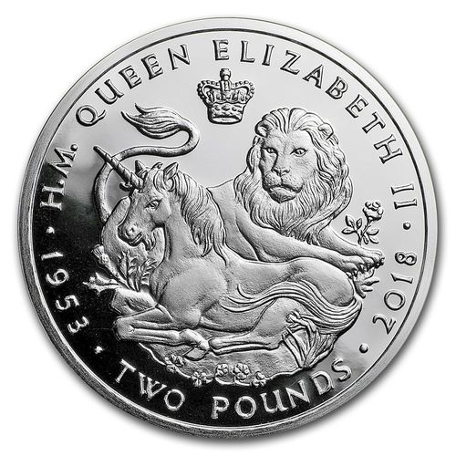 2 Pfund 65th Ann. Sapphire Coronation - Lion & Unicorn British Indian Ocean Territory Silber PP 2018
