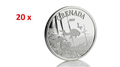 20 x 2 $ Dollar EC8 - Eastern Caribbean 8 - The Diving Paradise - Grenada 20 x 1 oz Silber 2018 **