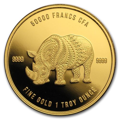 50000 Francs Mandala - Rhino Nashorn Tschad Chad 1 oz Gold 2018