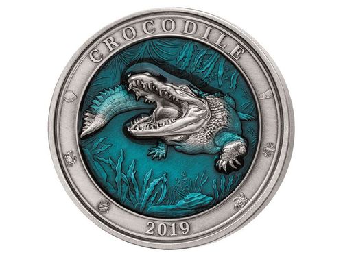 5 $ Dollar Underwater World - Crocodile - Krokodil High Relief Barbados 3 oz Silber 2019