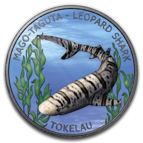 5 $ Dollar Leopard Shark Leopardenhai Tokelau 1 oz Silber + Ruthenium 2018