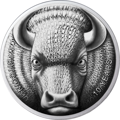 0,001 BTC Sol Noctis Binary Bull - 10th Anniverary of Bitcoin 1 oz Silber PP 2019