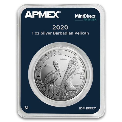 1 $ Dollar Caribbean Silver- Pelican Pelikan Apmex MintDirect® Premier Barbados 1 oz Silber 2020 **