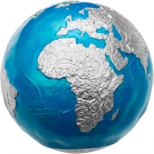 5 $ Dollar Blue Marble Spherical 3 D Coin - Blauer Planet Erde Barbados 3 oz Silber 2020