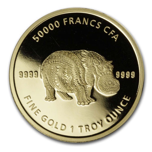 50000 Francs Mandala - Hippo - Nilpferd - Flusspferd Tschad Chad 1 oz Gold 2020