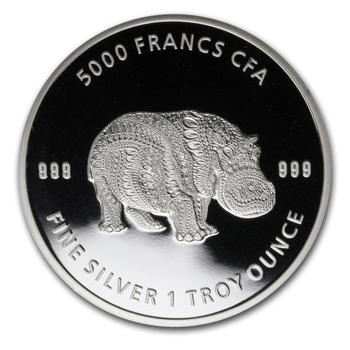 5000 Francs Mandala - Hippo - Nilpferd - Flusspferd Tschad Chad 1 oz Silber 2020 **