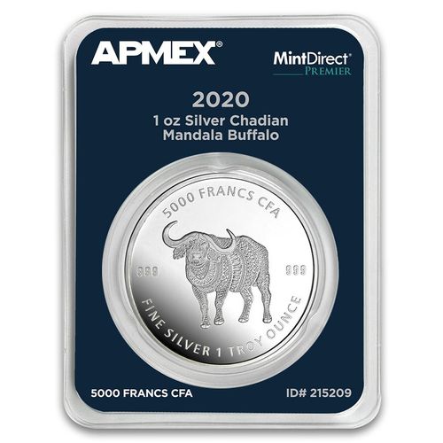 5000 Francs Mandala - Buffalo - Büffel Apmex MintDirect® Premier Tschad Chad 1 oz Silber 2020 **