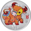 10 Yuan Lunar Ox coloured - Ochse Farbe farbig China Silber 2021 PP **