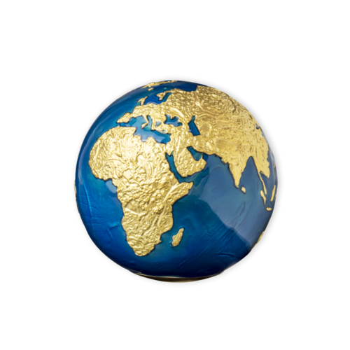 5 $ Dollar Blue Marble 24K Gold Plating 3 D Coin - Blauer Planet Barbados 3 oz Silber 2021
