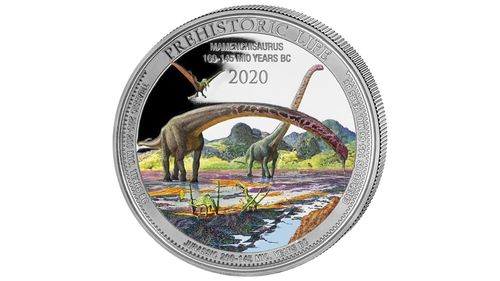 20 Francs Prehistoric Life - Mamenchisaurus Kongo Congo 1 oz Silber Farbe 2020 **