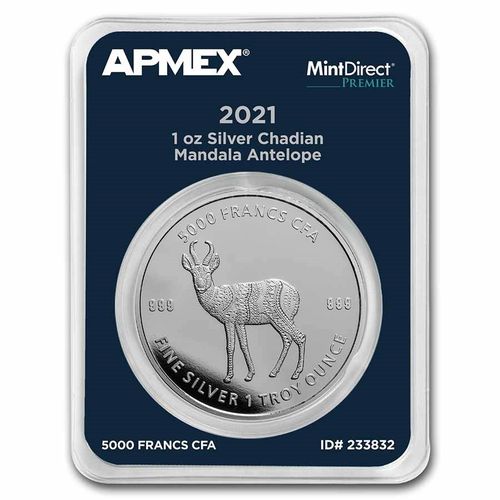 5000 Francs Mandala - Antelope - Antilope Apmex MintDirect® Premier Tschad Chad 1 oz Silber 2021 **