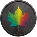 5 $ Dollar Rainbow Holo Maple Leaf Kanada 1 oz Silber + Ruthenium 2022 **