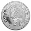 5 Pound Pfund Cash India Wildlife - Rhino - Nashorn St. Helena 5 oz Silber 2022 **