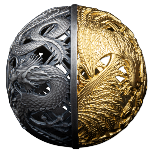 5 $ Dollar Dragon and Phoenix - Drache & Phönix Filligree Spherical Coin Samoa 2 oz Silber 2023