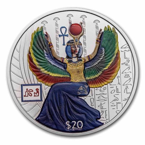 20 $ Dollar Egyptian Gods - Ägyptische Götter - Isis Colored Sierra Leone 2 oz Silber PP 2023 **