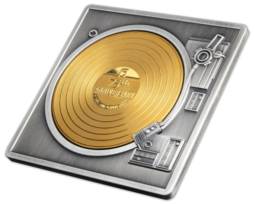 5 $ Dollar Spinning Wheel - 75 Years - 75 Jahre Vinyl Record Barbados 3 oz Silber 2023