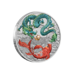 1 $ Dollar Chinese Myths and Legends - Green Dragon And Koi Coloured Australien 1 oz Silber 2023 **