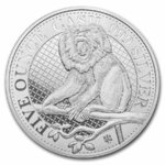 5 Pound Pfund Cash India Wildlife -  Lion Tailed Macaque - Bartaffe - St. Helena 5 oz Silber 2023