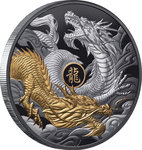 10 $ Dollar Lunar Year of the Dragon - Jahr des Drachen Niue Island 5 oz Silber Black Proof 2024 **