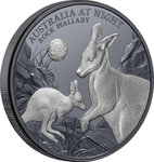 1 $ Dollar Australia at Night - Rock Wallaby Felskänguru Black Proof Niue Island 1 oz Silber 2024 **