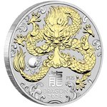 1 $ Dollar Lunar III Dragon - Drache Australien 1 oz Silber gilded vergoldet 2024 **