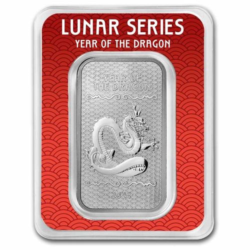 1 oz Silver Bar Lunar Year of the Dragon - Drache - 1 oz Silber Silberbarren Coincard 2024