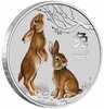 8 $ Dollar Lunar III Rabbit - Hase farbig coloured Australien 5 oz Silber 2023