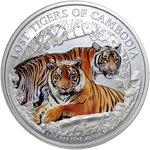3000 Riels Lost Tigers of Cambodia Coloured Kambodscha 1 oz Silber Farbe 2024 **